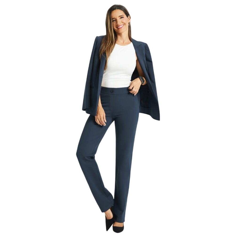 Betabrand | Navy Blue Classic Straight Leg Dress Pant Yoga Pant Sz M Petite
